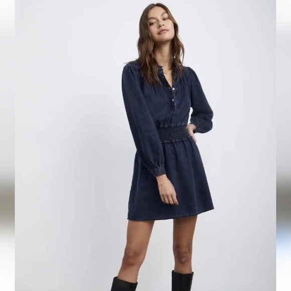 Rails Shawna Dark Vintage Denim Ruffled Shirtdress Women's Mini Dress - Picture 1 of 5